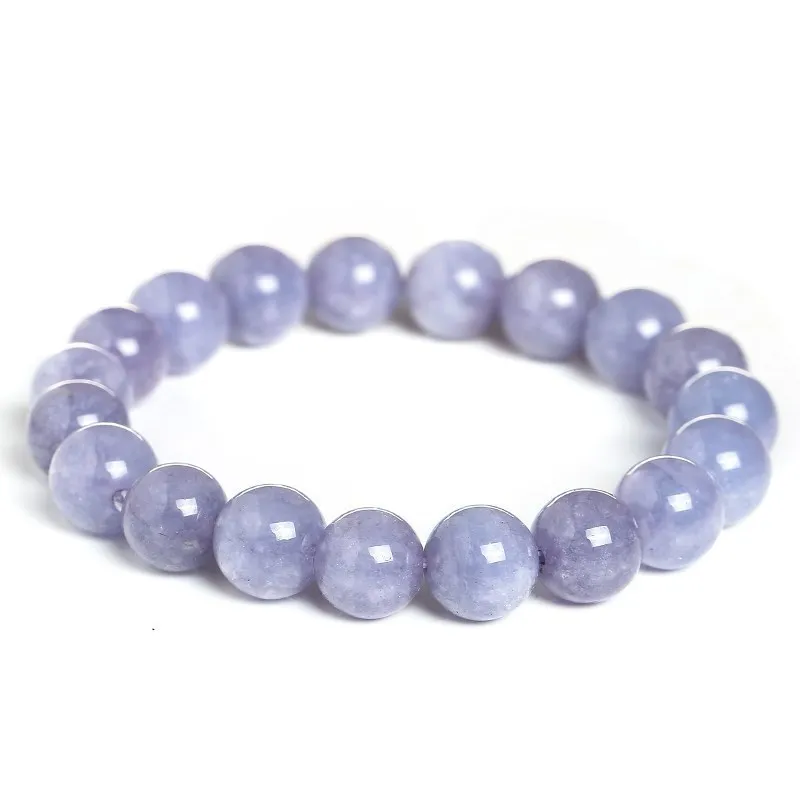 Natural Aquamarine Bead Bracelets Women Fashion Purple Chalcedony Round Stone Strand Bangles Wristband Gifts