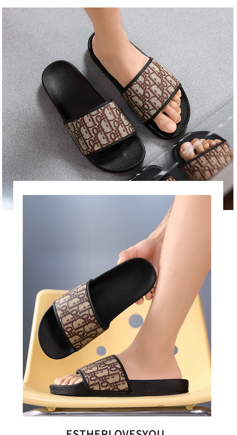 شباشب منزلية للرجال خفيفة الوزن صيفية بنمط جديد مسطحة وبالية كاجوال منقوشة كلاسيكية صنادل مضادة للانزلاق سريعة الجفاف