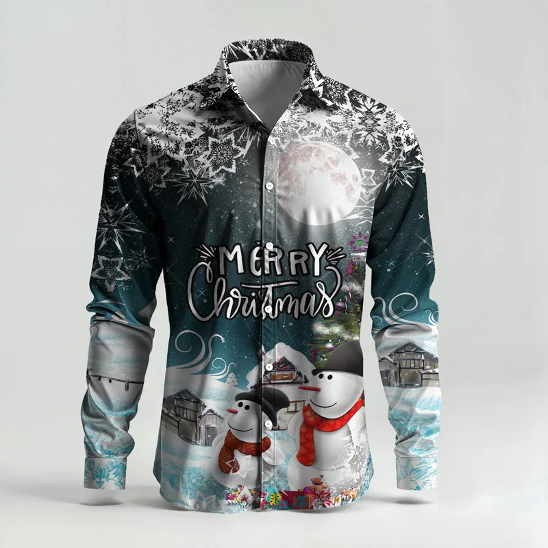 Christmas Printed Men's Shirt Set Two Piece Gingerbread Snowman_voghion.com