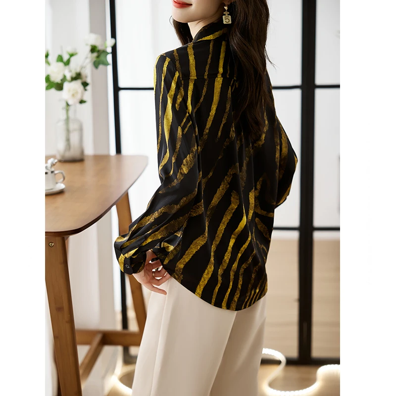 Satin Shirts and Blouses Fashion Woman Blouse 2023 Cheap Women's Clothing OL Elegant and Youth Woman Blouses Stripe Womens Tops