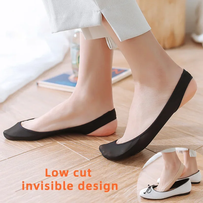Woman Socks 3 Pairs Invisible Boat Socks Women Summer Silicone Non-Slip for High Heels Shoes Ice Silk Thin Half-Palm Suspender Sock