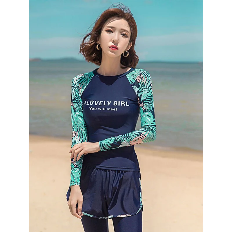Summer Autumn KPOP Fashion Harajuku Women's Three Piece Swimsuit Sweat Long Sleeve Sexy Swimwear Lady Sexy Chic Female Clothes