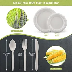 Eco - Friendly Compostable Dinnerware Set with Plates and Cutlery - 40 Piece Set (WHITE)