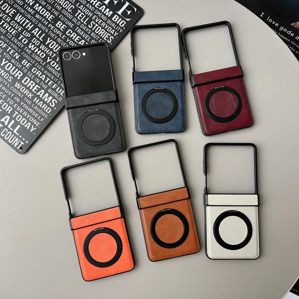 360° Rotating Magnetic Leather Case with Ring Stand and Shockproof Hinge Cover - Magsafe Charging Compatible