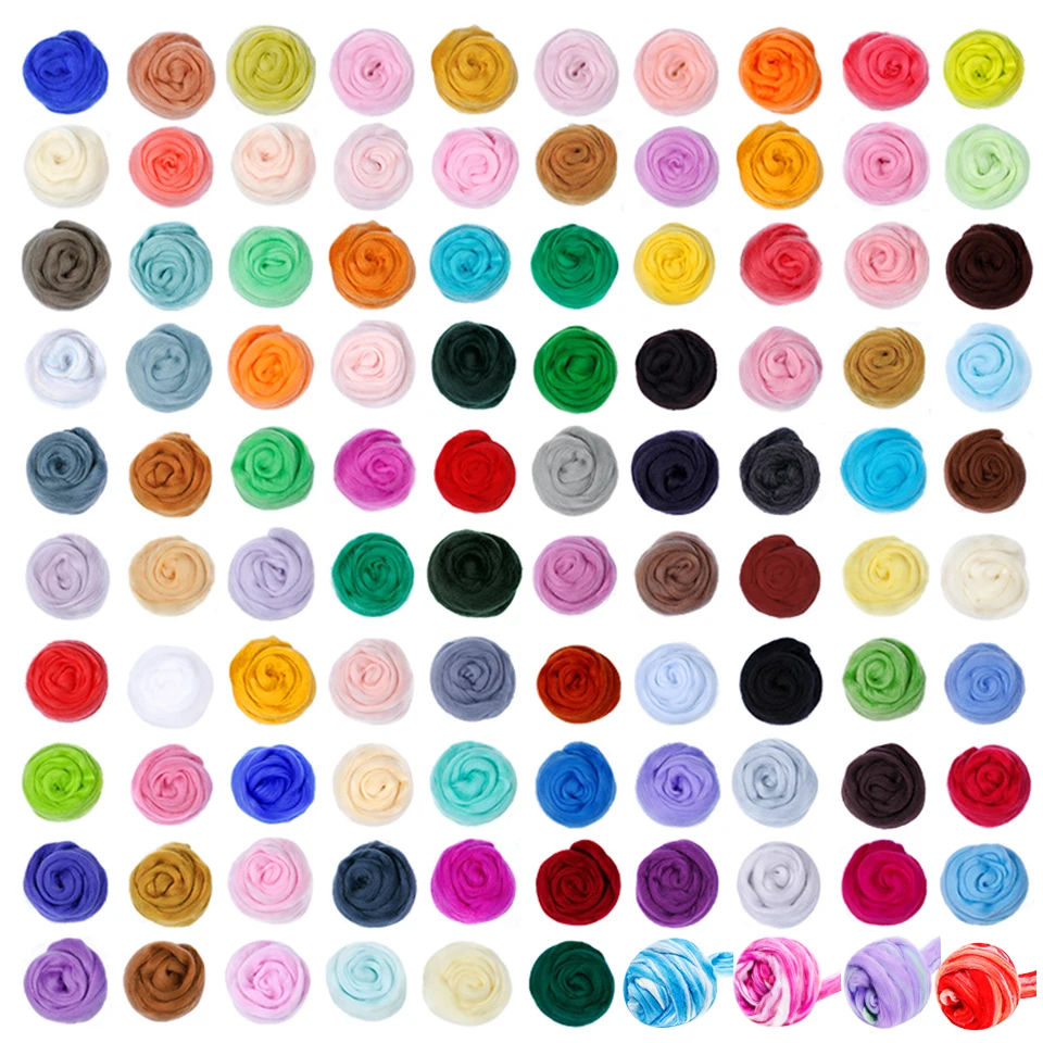 Description Picture 3 of itemTLKKUE 94 Colors 10g Wool Roving Fibre For Needle Felting Needlework Handmade Spinning Yarn Wool Christmas Doll Making Tools 1pc