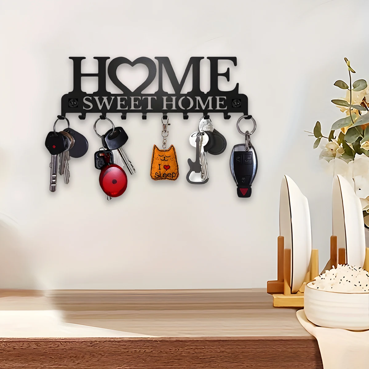 1pc Black Metal Keys Holder Wall Mount Key Holder Sweet Home Design Style Key Rack for Key Hanger With 10 Hooks 3