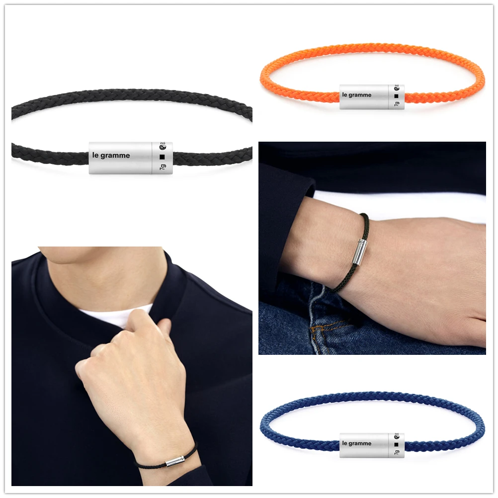 

Le Gramme Mens and Womens Nylon Nato Cable Bracelet Noir Blue Orange 925 Sterling Silver Free Shipping