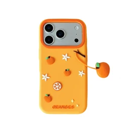 Cute 3D Orange Silicone Case with Pendant - Fun and Shockproof Cover - iPhone 12 Pro Max (Orange)