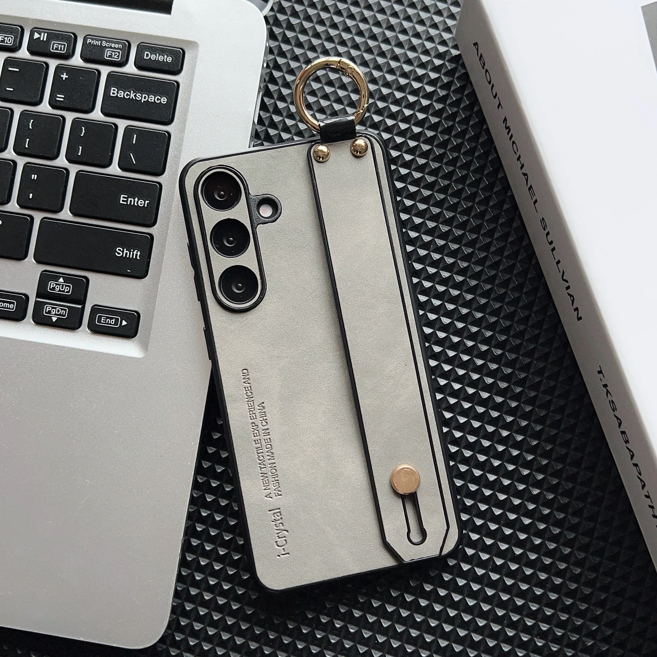 Luxury Sheepskin Leather Wrist Strap Phone Case - Shockproof Matte Hard Cover