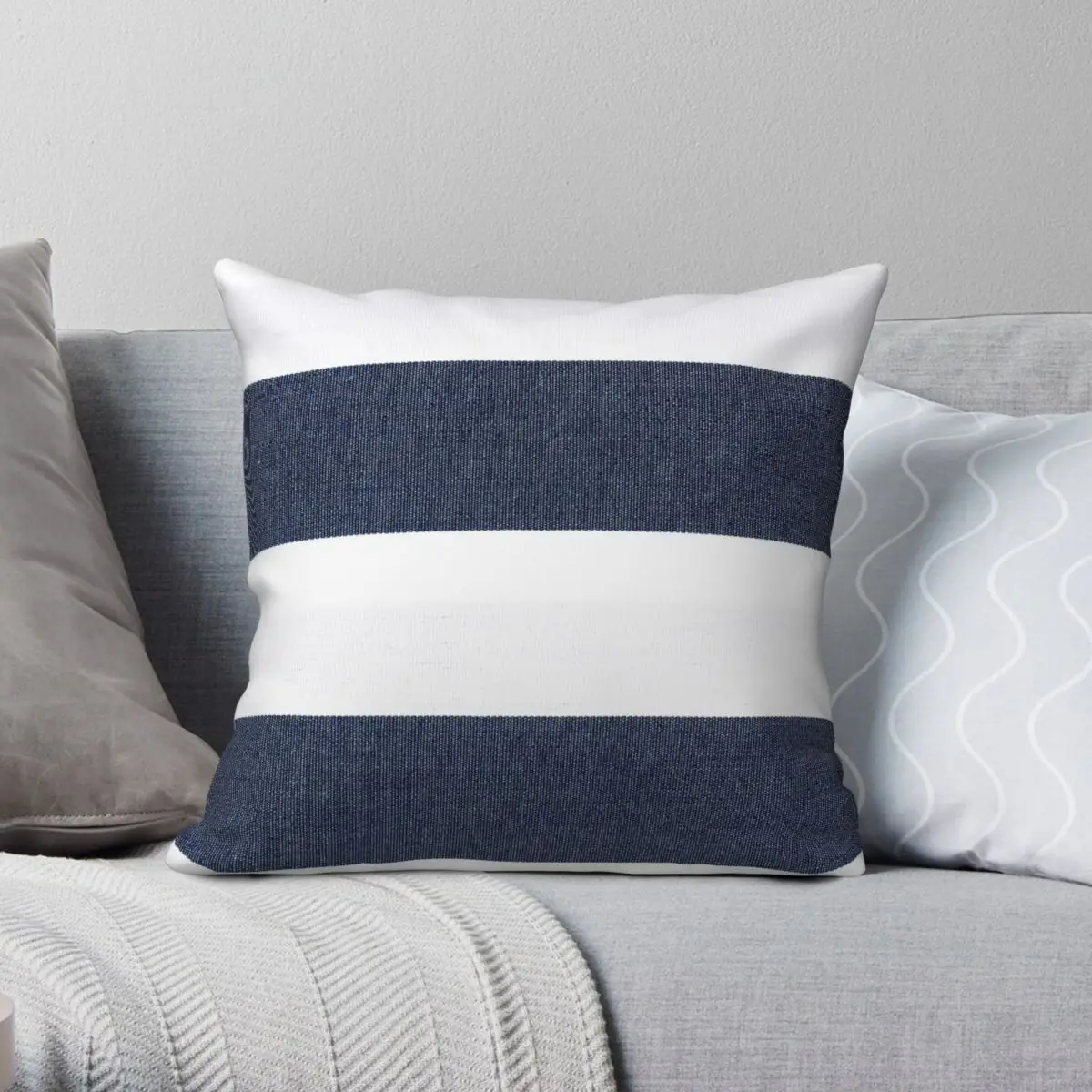 

Navy Blue White Stripes Pillowcase Polyester Linen Velvet Creative Zip Decor Throw Pillow Case Sofa Seater Cushion Cover