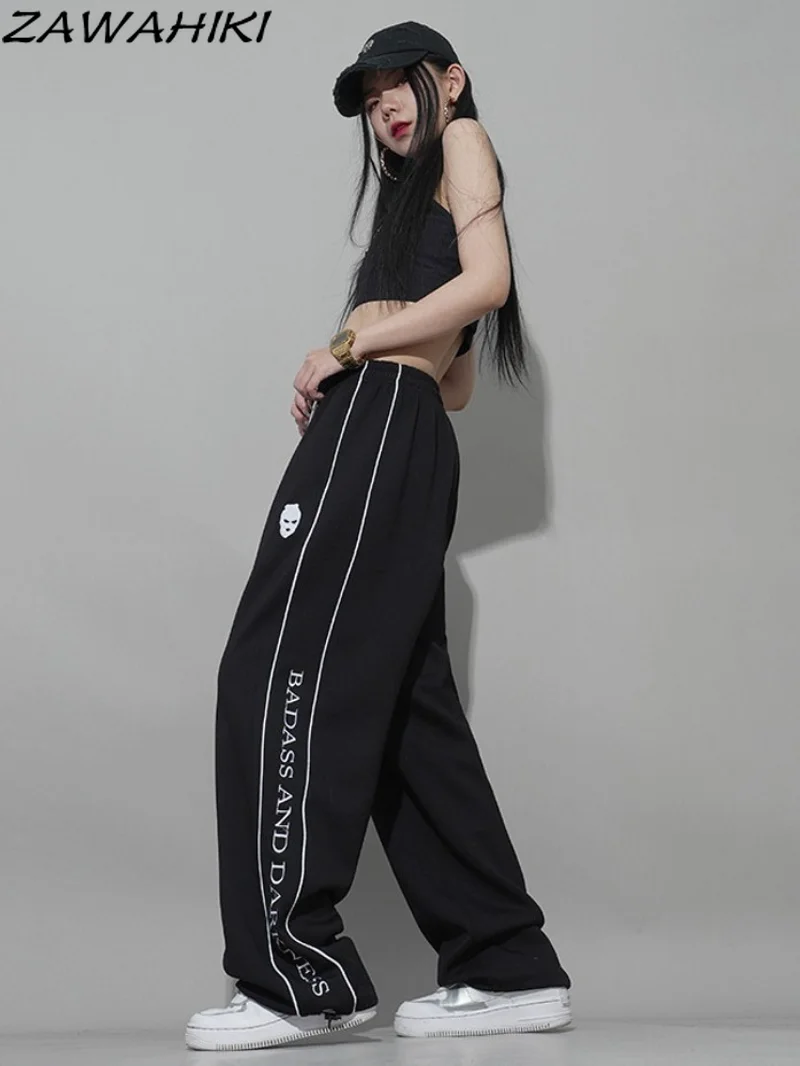 

Black Letter Print Jazz Women Fashion Hiphop Summer New Sporty Drawstring Women Pants Loose Streetwear Designed High Waist
