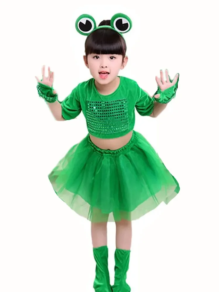 Green Girls Ballet Dress For Children Girl Jazz Dance Costumes For Girls Animal Frog Performance Costume Kid Stage Dancewear