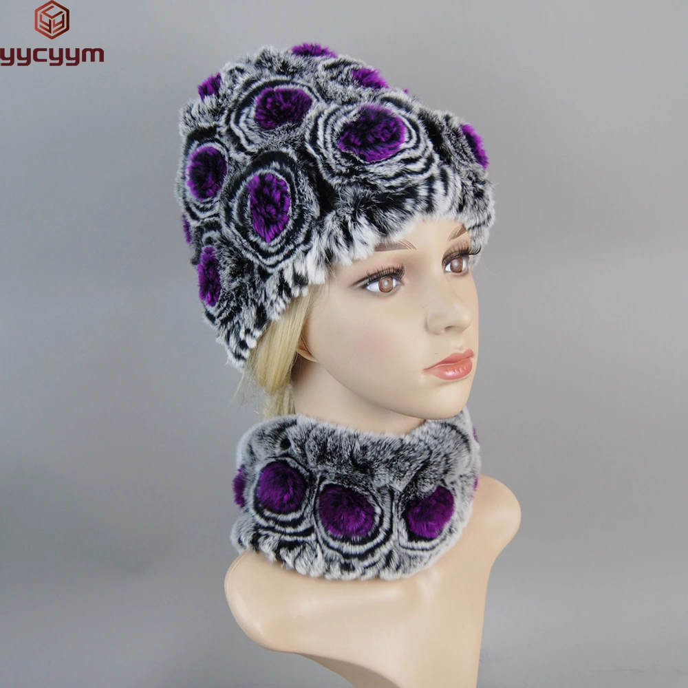 Fashion Girl Fur Cap Scarf Suit 100% Genuine