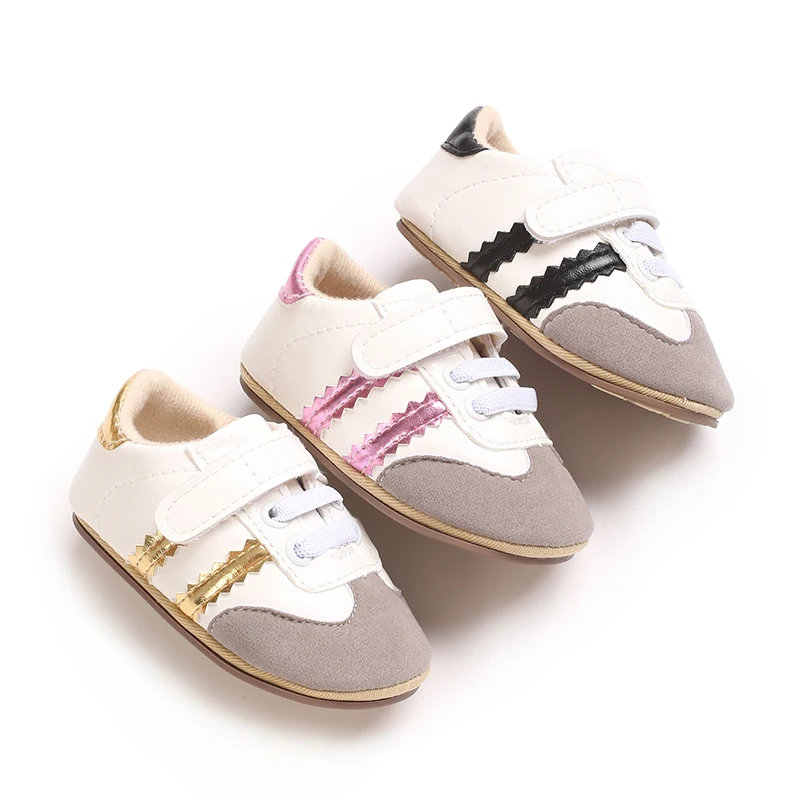 Description Picture 4 of itemInfant Toddler Casual Sneakers - Fashion Minimalist Stripe Pattern, Non-Slip Rubber Sole Soft Fabric Insole Low Top PU Upper Dai