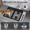 30 Inch Gas Cooktop with 4 Italy Sabaf Power Burners, Built In Gas Stove Top of 304 Stainless Steel, Gas Hob NG/LPG 3