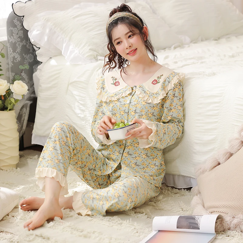 

Пижамный комплект Женский большого размера 4XL из модала, маленькая Пижама с цветочным принтом, повседневный спортивный костюм с длинным рукавом, пикантный осенний домашний подарок для отдыха