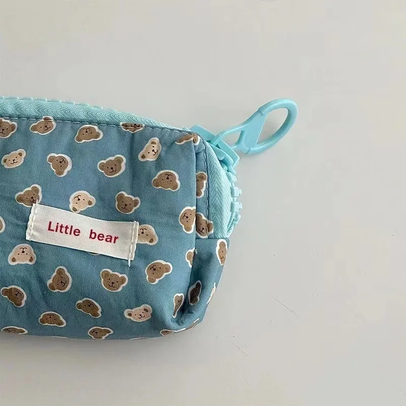 Ins Aesthetic Blue Bear 연필 가방, 대형 지퍼 대용량 학생용 문구 보관 파우치