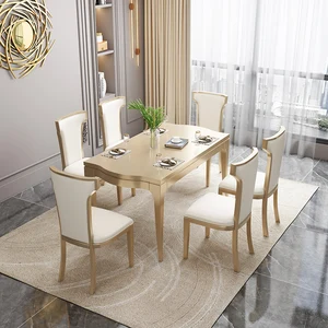 Modern Minimalist Solid Wood Dining Tables Rectangular Champagne Gold Dining Table 4 Chairs Sets Mesa Comedor Kitchen Furniture