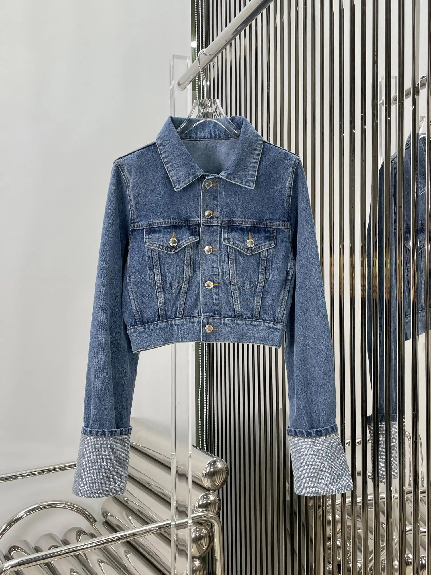 

2023 Women's Clothing High quality diamond denim jacket Autumn Winter New