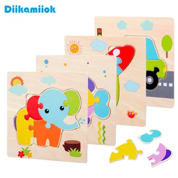 1pc Wooden Jigsaw Puzzle Children Montessori Games Cartoon Animal Vehicle Puzzles for Kids Learning Educational Toys 1