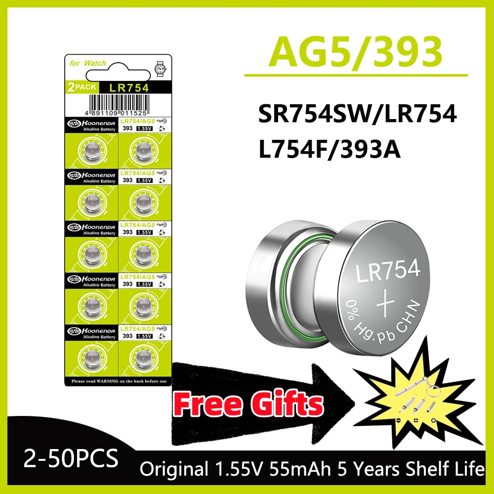 

5-50Pcs High Capacity 1.5V LR754 AG5 alkaline Battery SR754 193 939A LR48 Watch Button Cell Batteries for Mini Flashlight Toy