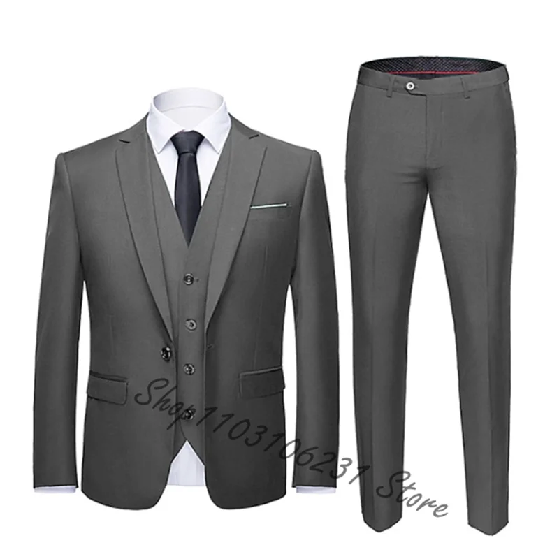 3 Pieces Navy Suits for Men Slim Fit Wedding Groom Tuxedos Formal Groomsmen Suits Male Blazer Vest Pants Trajes De Hombre
