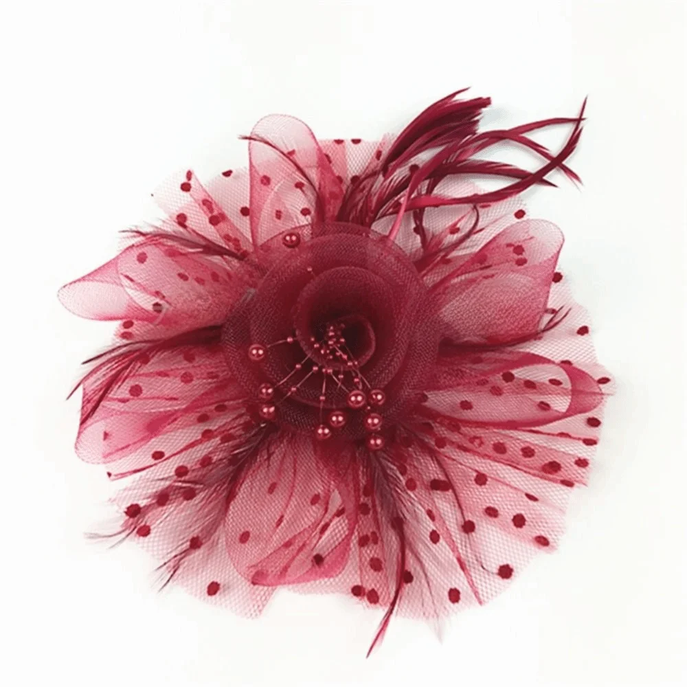 Tea-Party-Hut mit Netzblumen und Federn, Haaraccessoires mit Haarspange, Fascinator-Hut, Organza-Brautkopfschmuck für Mädchen und Frauen – Detail 11