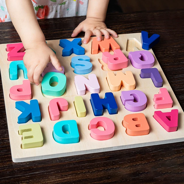 Wooden Puzzle Montessori Toys Alphabet Number Shape Matching Games 1