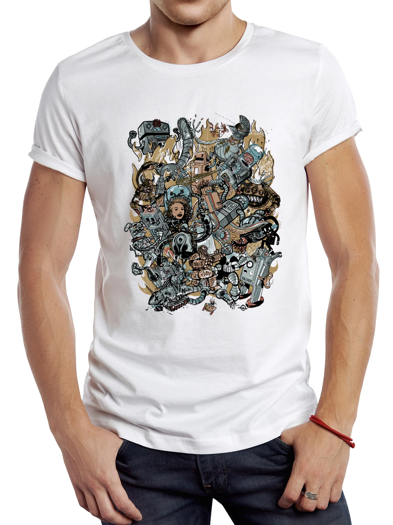 Teehub Retro Roboter angreifen gedruckt T-Shirt Grafik lässig Mann T-Shirt Streetwear Hipster Hip Hop lose Frauen T-Shirts – Detail 1