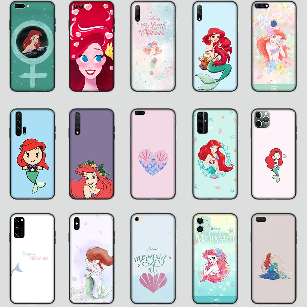 Mt-112 La Custodia Little Mermaid Ariel Per Xiaomi Redmi Note 7 7A 9 Power 9A 9T 9S Pro Max Cover Nera