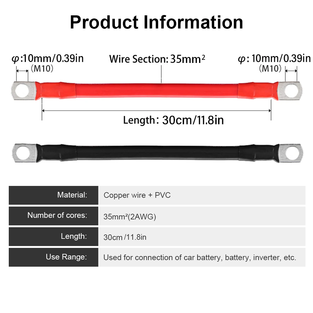 10AWG 6-5 Cavo Inverter Per Batteria In Rame Puro Rosso + Nero Da 50 Cm Per Auto