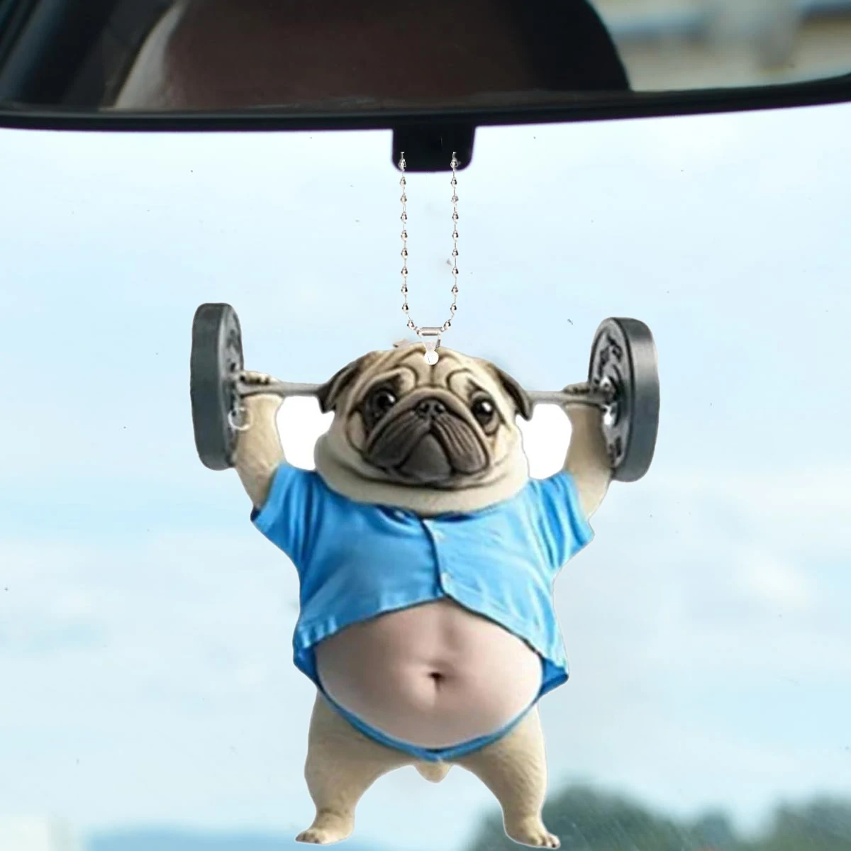 Adorable Pug Acrylic Car Rearview Mirror Accessories 2D Cute Puppy Pendant Ornaments Keychain Charms Car Backpacks Decor