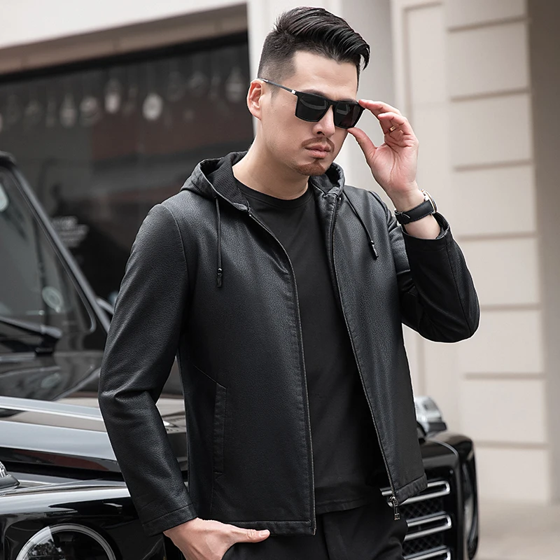 Men Leather Jacket YN-2261 Spring And Autumn Thin Men's Youth Leather Jacket Plus Velvet Hooded Casual Wear Fashion Available In Thickness