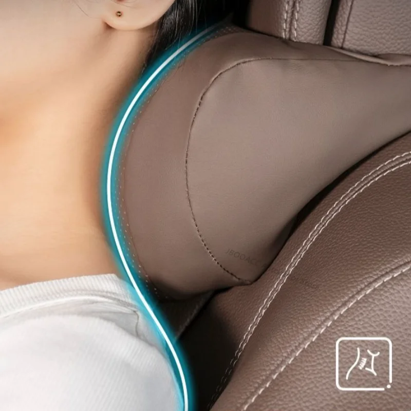 Luxury Leather Neck Pillow Headrest Support - Nappa Car Seat Protector Cushion