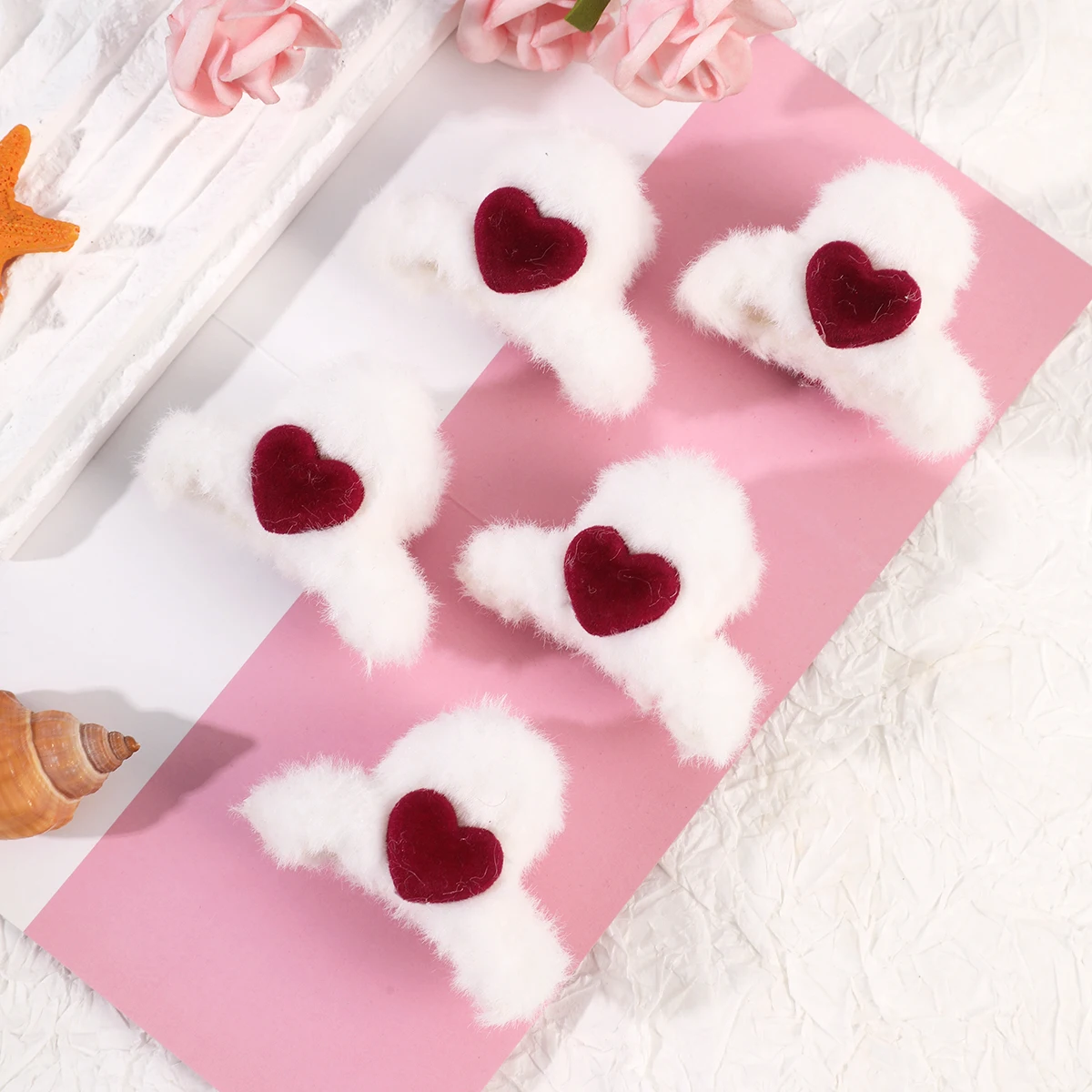 5pcs Plush Love Small Grab Clip Women Cute Valentine's Day Gift Headdress Autumn Winter Warm Hair Claw Hairpin Hair Accessories