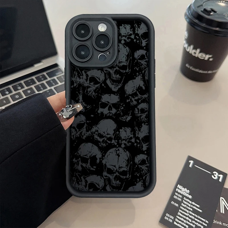 Sleek Black Skull Pattern Phone Case - Stylish Protective Back Cover