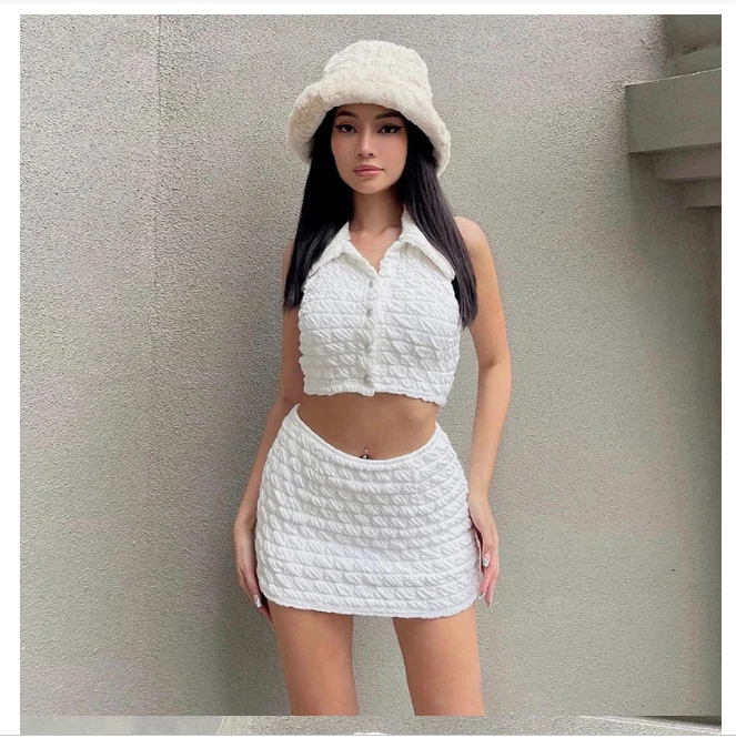 Featured Fabric Lapel Button Vest Spring New Casual Fashion Skirt Suit Feminine Fashionable Tank Top Skirt Suit