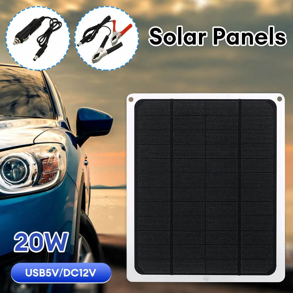 

12V 20W Monocrystalline Silicon Solar Panel IP65 Waterproof Solar Photovoltaic Panel For Emergency Charging Of Cars Trucks Etc