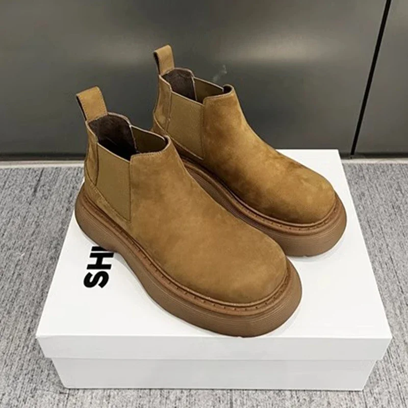 

Женские зимние ботильоны челси, замшевые ботинки на плоской платформе, повседневная обувь, новый дизайн 2024, модные удобные женские ботинки-гладиаторы