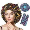 New African Ankara Pattern Satin Linned Bonnet Women Long Ribbon Headwrap Double Layer Headscarf Big Size Adult Hair Cover 1