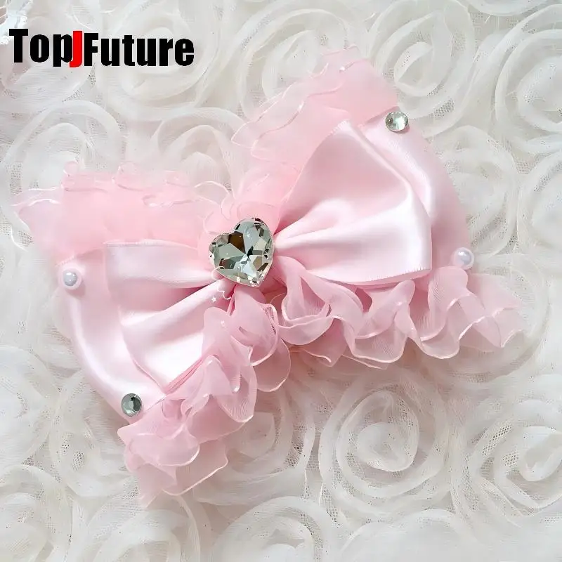 Fermagli per capelli stile Hime Y2K, fiocco in pizzo rosa con volant, accessori per capelli Hime Gyaru, fermagli per capelli da ragazza subculturale, copricapo Lolita - immagine 6