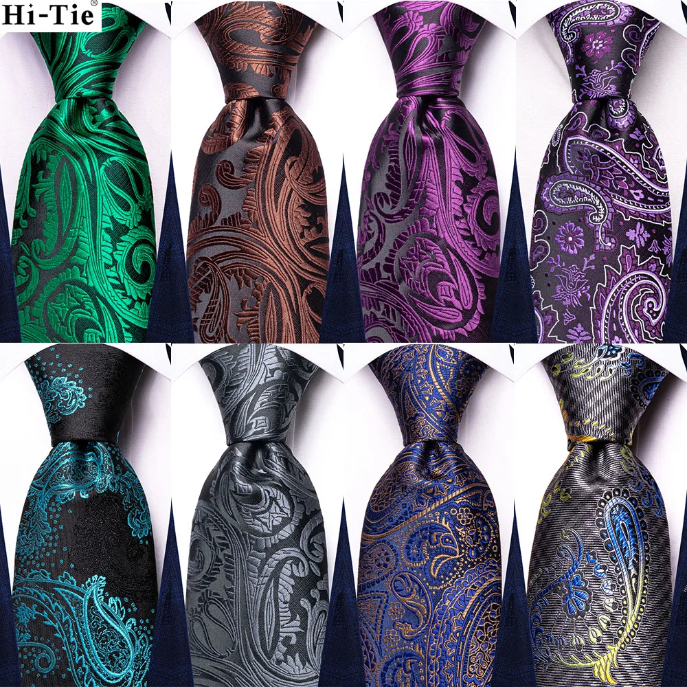 

Hi-Tie Designer Teal Blue Grey Paisley Silk Wedding Tie For Men Handky Cufflink Gift Men Necktie Fashion Business Party Dropship