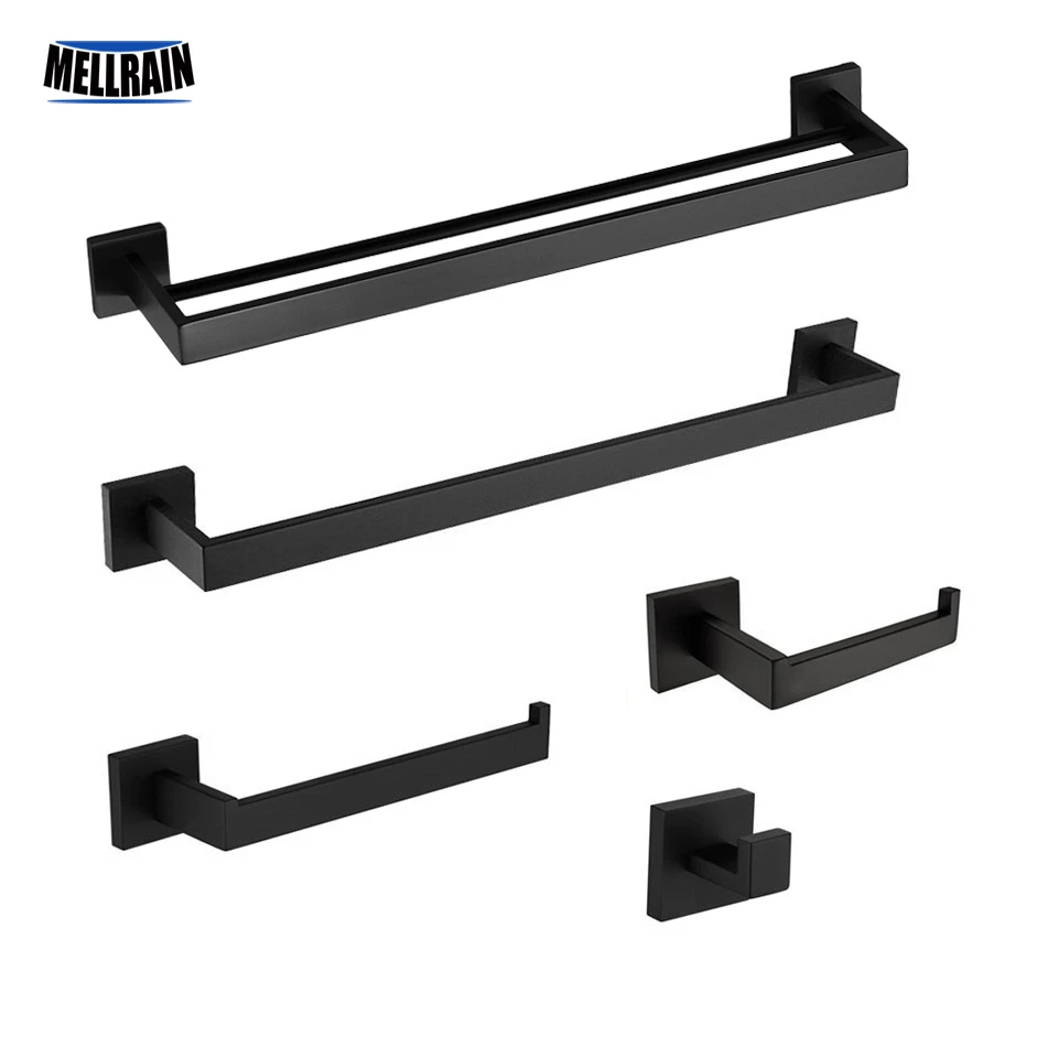 Matte Black Bathroom Hardware Accessories Towel Bar, Towel Ring, Toilet