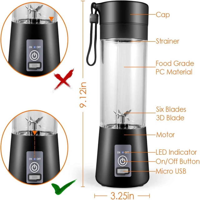 Portable Blender,Personal Blender, Smoothies  Jucier Cup USB Rechargeable and Personal Size Blender Shakes,380ml,Fruit Juice,Mix - Image 5