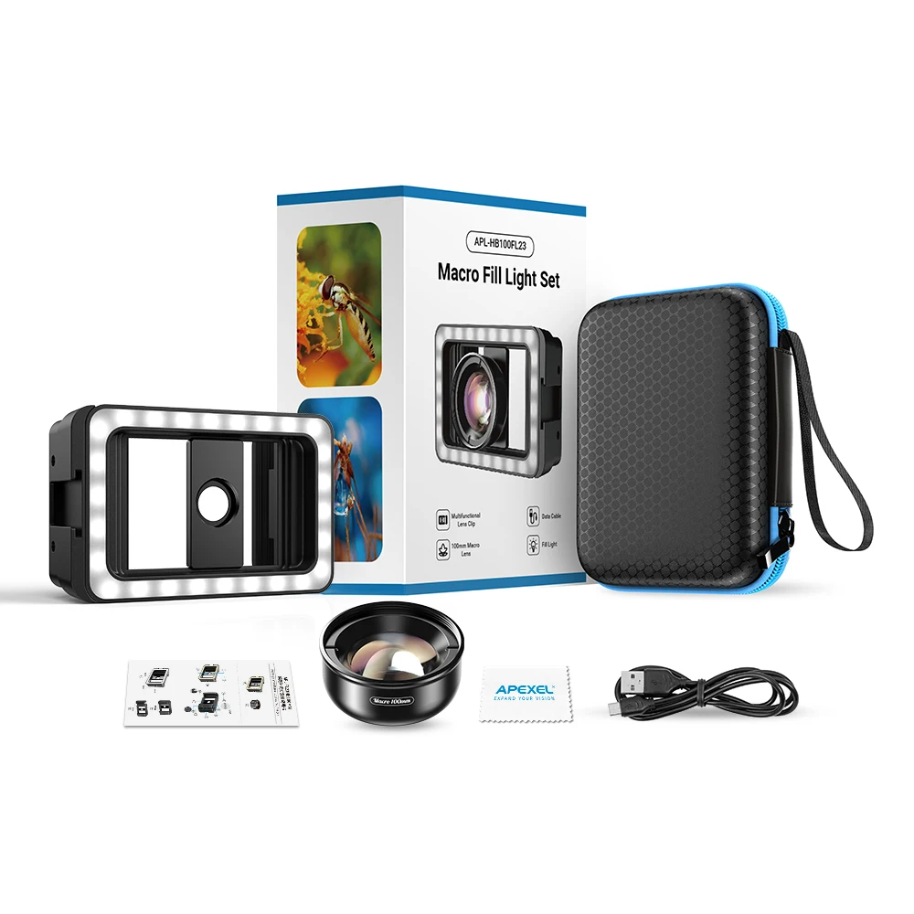 New Upgrated 4k HD 100mm Macro Lens With LED Fill Light Universal Clamp Micro Le
