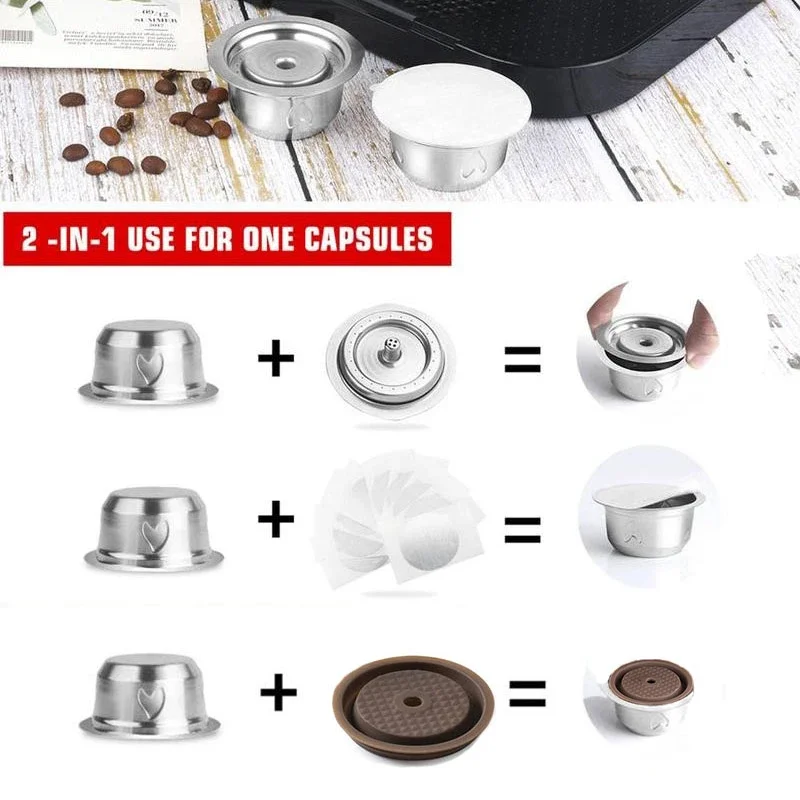 2 In 1 Riutilizzabile In Acciaio Inox Vertuo Caffè Capsula Tappo In Silicone Foglio Di Alluminio Per Nespresso Vertuoline Plus Filtro Macchina
