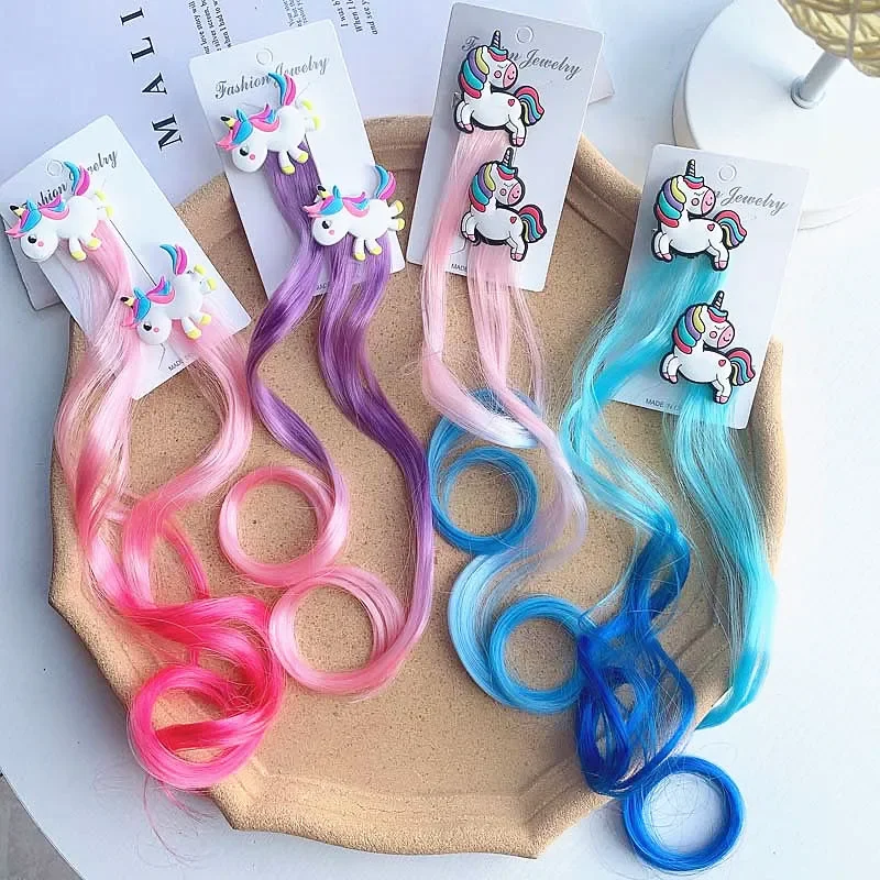 Girls Colorful Wigs Unicorn Ponytail Hair Ornament Headbands Rubber Bands Hair Bands Headwear Braid Kids Gift Accessories