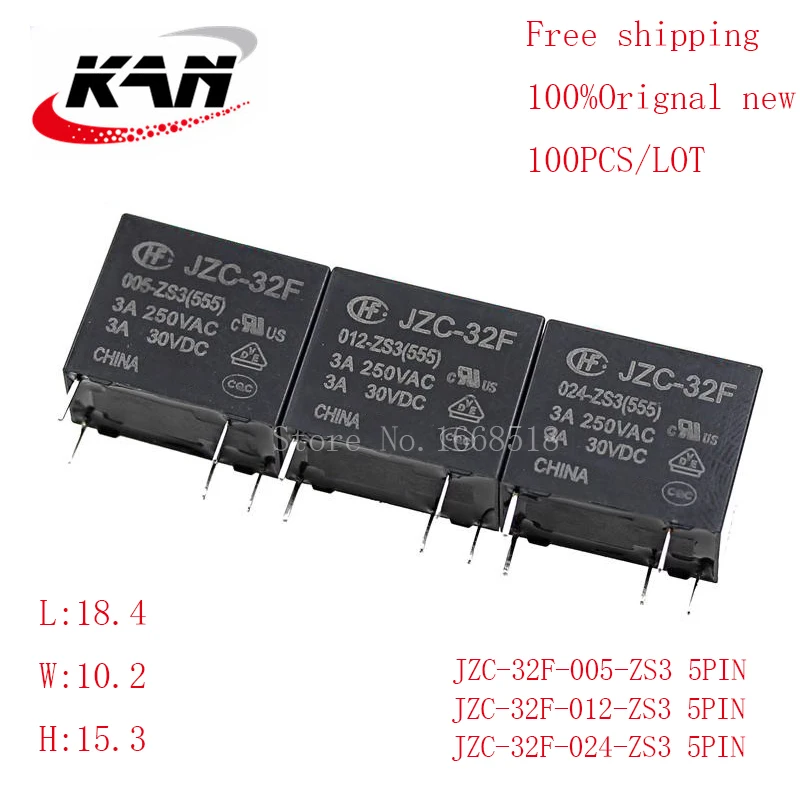 

Free shipping 100pcs Power relay JZC-32F-005-ZS3 JZC-32F-012-ZS3 JZC-32F-024-ZS3 5VDC 12VDC 24VDC 3A 250VAC 5PIN Original New