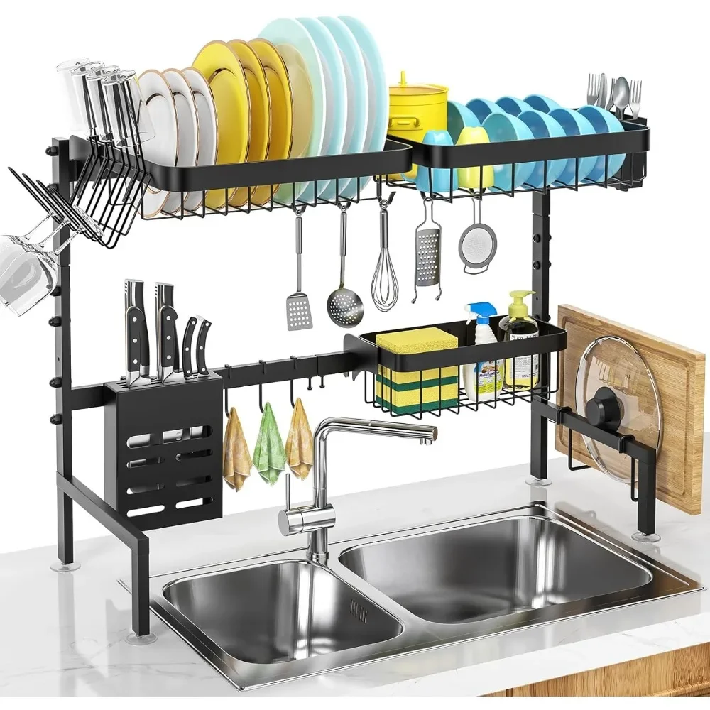 

MERRYBOX Over The Sink Dish Drying Rack Adjustable Length (25-33in), 2 Tier Dish Rack Over Sink with Multiple Baskets