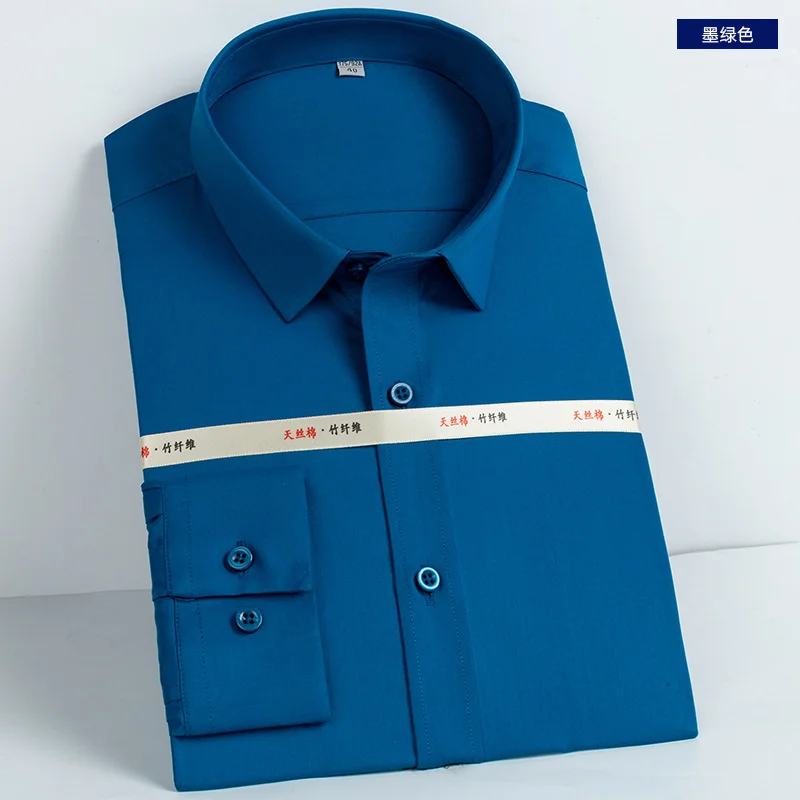 

Men's Shirt Spring and Autumn New Bamboo Fiber Non Iron Anti Wrinkle Elastic Slim Business Long Sleeve Shirt Men's